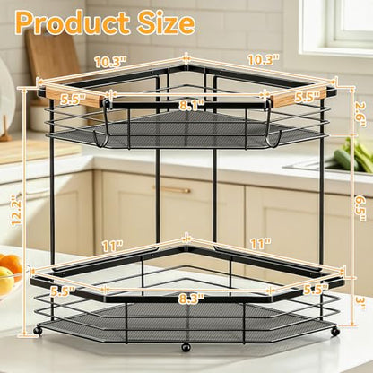 Fruit Basket for Kitchen Corner: Space-Saving 2-Tier | Sturdy Metal Fruit and Vegetable Stand Fits 90° Corners, Holds 12+ lbs, Frees 2 sq ft Counter Space