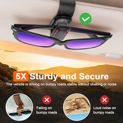 Sunglass Holder for Car, 2 Pack, Secure Metal Clip | One-Handed Operation, Gentle & Secure Hold, Silicone Padded, Universal Fits Sunglass and Car Visor