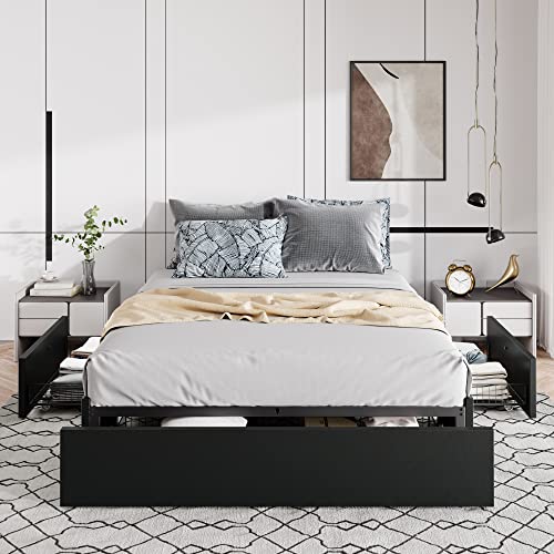Allewie Full Size Platform Storage Bed Frame with 3 Drawers, Black