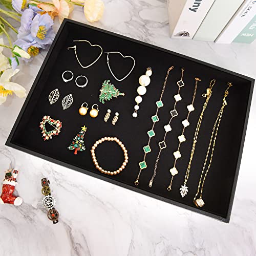 Velvet Jewelry Tray for Drawers Black Jewelrys Display Tray Stackable Jewelry Organizer Trays for Necklace Bracelet Ring Watch (1, Black)
