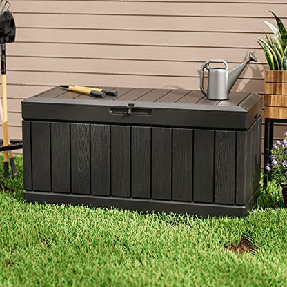 Greesum 82 Gallon Resin Deck Box All Weather Large Outdoor Storage for Patio Furniture, Toys, Garden Tools, Lockable, Black | for Patio Furniture, Toys, Garden Tools, Lockable