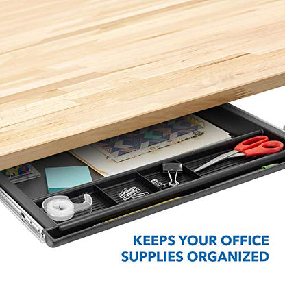 MOUNT-IT! Large Under Desk Pencil Drawer 16 inch Deep | 21.25” W, Ball Bearing Slide-Out Organizer for Office Supplies, Paper & Pencils | Fits Desks Over 1” Thick, Adjustable Extension 16.25”–28”