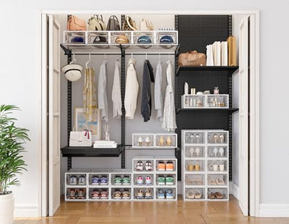 HOMIDEC Clear Shoe Storage Boxes, Stackable Shoe Organizer for Closet | 12 Pack, for Size 10, Plastic, Waterproof and Dustproof, Shoe Rack for Closet, Entryways, Under-bed Storage