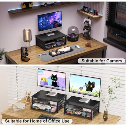 Computer Monitor Stand Riser, Desk Organizer with Drawer, Printer & Laptop Stand, Office Desk Accessories & Workspace Desktop Organizers Storage for Office Supplies(Black)