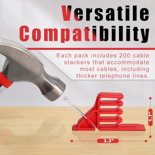 200 Pack Cable Stackers with Steel Nails, Multi-Cable Electrical Wire Clips | Insulated Cord Staples for Organizing Multiple Electrical Wires and Cables, Easy Nail-In Installation for Most Cable Types
