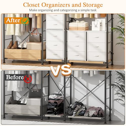 DAOUTIME Stackable Storage Drawers, 3 Drawers for Closet Clothes, White Closet Organizer with Wooden Top & Metal Frame, Freestanding or Stackable Dresser for Bedroom, Living Room