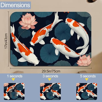 Japanese Fish Bath Mat,Fast Drying Lotus Flowers Leaves Bathmats for Bathroom, Non Slip Soft Diatomaceous Bath Rug Bathroom Accessories Thin Doormat for Home Kitchen 17 X 29.5 Inch