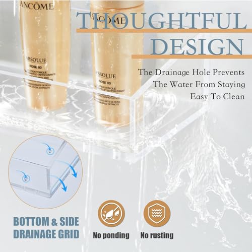 2 Pack Acrylic Bathroom Shelves, Clear Acrylic Shower Caddy Organizer, 15" Invisible Floating Shelves for Book/Figures/Photo/Makeup in Bathroom, Living Room, Bedroom, Kitchen