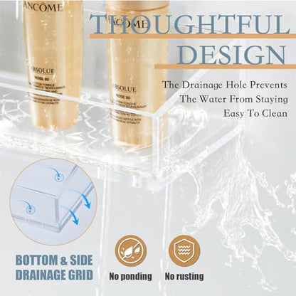 2 Pack Acrylic Bathroom Shelves, Clear Acrylic Shower Caddy Organizer, 15" Invisible Floating Shelves for Book/Figures/Photo/Makeup in Bathroom, Living Room, Bedroom, Kitchen