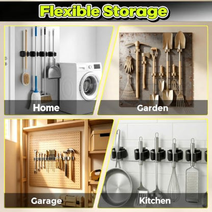 Magnetic Broom and Mop Holder Wall Mount, Black 4 Pack | Space-Saving magnetic broom holder, heavy duty magnet hooks, no-drill over the door broom gripper,RV Camper Wall Organizer