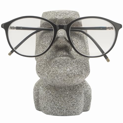 Moai Eyeglass Holder Stand Easter Island Stone Decoration Fun Glasses Holder Display Stands Modern Home Resin Sculptures Decorative Nightstand Home Office Desk Decor (Gray)