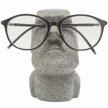 Moai Eyeglass Holder Stand Easter Island Stone Decoration Fun Glasses Holder Display Stands Modern Home Resin Sculptures Decorative Nightstand Home Office Desk Decor (Gray)