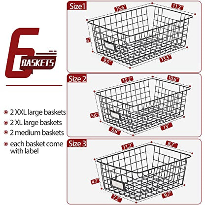 6 Pack Wire Baskets for Pantry Organization and Storage, Kitchen Organizer, 2 XXLarge & 2 XLarge & 2 Large