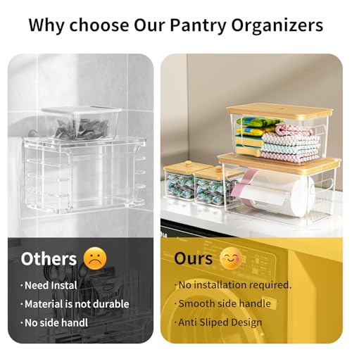 4 Pack Trash Bag Holder with Bamboo Lid, Stackable Garbage Bag Dispenser Under Sink, Storage Organizer for Kitchen, Laundry, Pantry (S+S+M+L)
