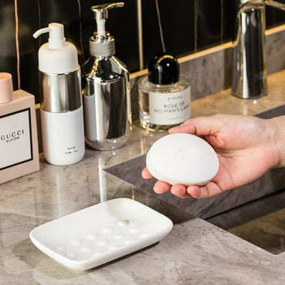 Soap Dish, Ceramic Soap Holder Shower Soap Dish for Bar Soap Sponge, Soap Saver Tray for Bathroom Kitchen Sink, White