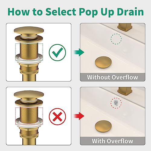 Bathroom Pop up Drain Without Overflow, Anti-Clogg... (Brushed Gold)