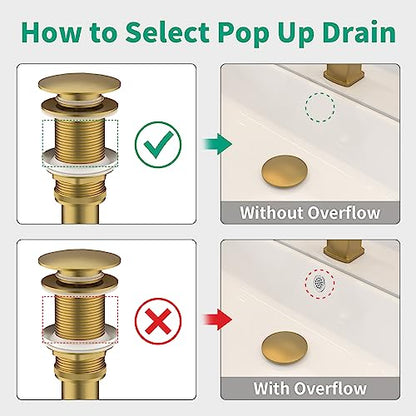 Bathroom Pop up Drain Without Overflow, Anti-Clogg... (Brushed Gold)