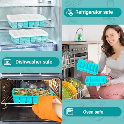 1/2 Cup Silicone Freezer Molds with Lid, 2-Pack Silicone Freezer Trays for Soup, Sauce & Broth – Meal Prep Containers, Large Ice Cube Tray, Oven & Dishwasher Safe