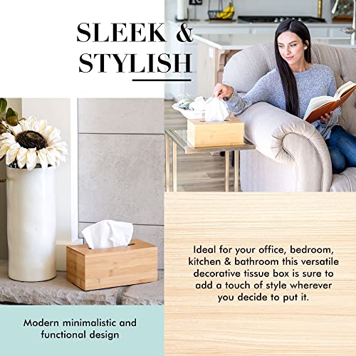 Design Tissue Box Holder, Modern, Minimalist, and Durable Wooden Bamboo Tissue Box with Sliding Bottom, Easy-Refill Premium-Quality Bamboo Tissue Box Cover, Fits 184-Count Box, Rectangular