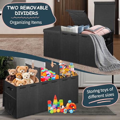 Extra Large Toy Box with Lids, Collapsible Storage Bin, 38"x16"x14",Black | Sturdy Chest Basket with Dividers for Boys & Girls, Bedroom Nursery Playroom Organization
