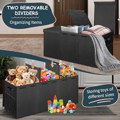 Extra Large Toy Box with Lids, Collapsible Storage Bin, 38"x16"x14",Black | Sturdy Chest Basket with Dividers for Boys & Girls, Bedroom Nursery Playroom Organization