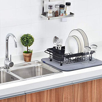 TOOLF Dish Drying Rack in Sink, Dish Drainer with Cup and Utensil Holder | Over The Sink Expandable Stainless Steel Strainer Dryer Rack for Small Kitchen, Counter Space Saving, Fast Drain, Rustproof