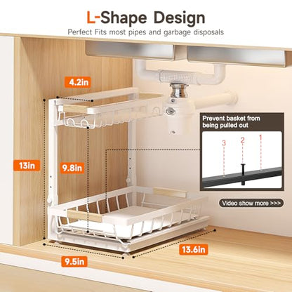 2-Pack 2-Tier Height Adjustable Under Sink Organiz... (White | Iron)