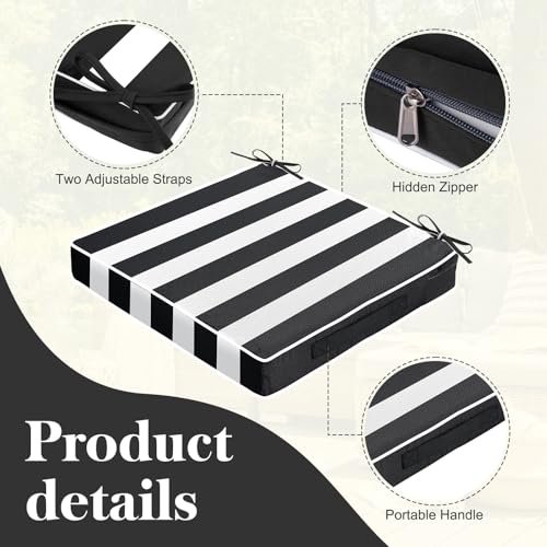Leinuosen 4 Pcs Patio Chair Cushion Covers, 19" x 19" x 3",Black Stripe