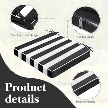 Leinuosen 4 Pcs Patio Chair Cushion Covers, 19" x 19" x 3",Black Stripe