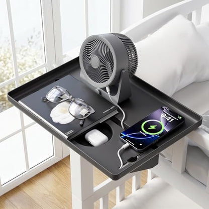 JOYMOOP Clip-On Bedside Shelf for Bunk Beds, Dorm Room Essentials, Bedside Caddy, No-Tool Install Bed Side Table Storage for Loft, Platform Beds, Nightstand Caddy for Phone, Glasses, Book, Black