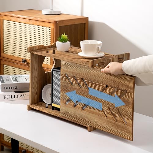 Solid Wood Projector Shelf Router Shelf Projector Stand Router Storage Box | Router Cover Organized Modem Cable Power Strip Cable Management Hider Rack by Need Assembly (Rustic Brown)