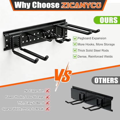 Garage Tool Organizer Wall Mount 66 inches with 13 Adjustable Heavy-Duty Hooks, Garage Organization, Garden Tool Storage Rack for Garage, Yard, and Shed, Holds Up to 520 lbs