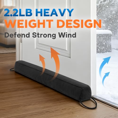 Comfyanno 38” Weighted Under Door Draft Stopper, Heavy Weight 2.2lb, Fits Large Door Gap up to 3”, Block Cold Air Draft from Bottom Door, Fits Front, Bedroom, Interior Door, Easy to Install, Black