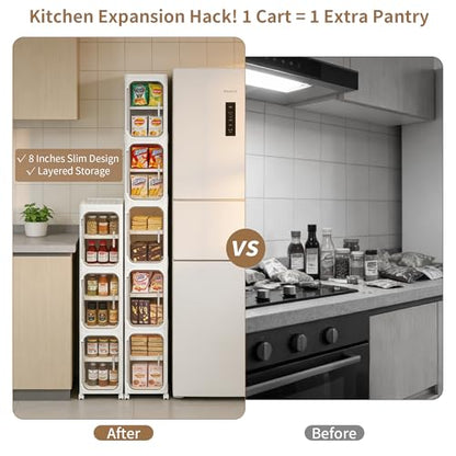 Narrow Storage Cabinet Slim Bathroom Storage Cabin... (White | Plastic)
