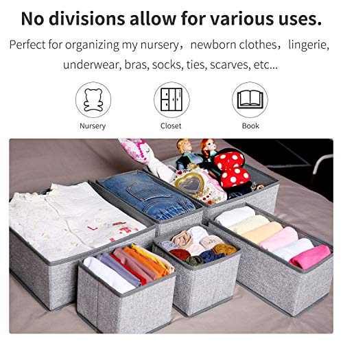 Foldable Underwear Drawer Organizer, Closet Dividers, Storage Box for Clothes, Socks (6 Bins, Gray)