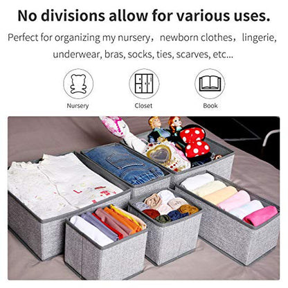 Foldable Underwear Drawer Organizer, Closet Dividers, Storage Box for Clothes, Socks (6 Bins, Gray)