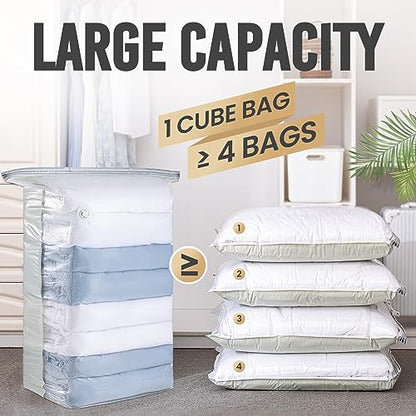 TAILI Vacuum Storage Bags 4 Pack, Jumbo Cube (31x40x15 Inch), Cream | Extra Large Vacuum Seal Bags for Clothing, Comforters, Blankets, Pillow, Bedding, Sweater, No Pump Compression Cube