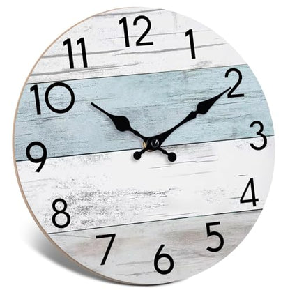 KECYET 12 Inch Wall Clock, Silent Battery Operated Analog Clock, Blue White | Beach Style | Coastal Decorative | Kitchen | Bathroom | Bedroom | Living Room | Pool | House