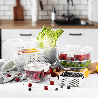 LUXEAR Fresh Produce Vegetable Fruit Storage Containers 3Piece Set, BPA-free, Partitioned Salad Container, Fridge Organizers, Used in Storing Fruits Vegetables, White