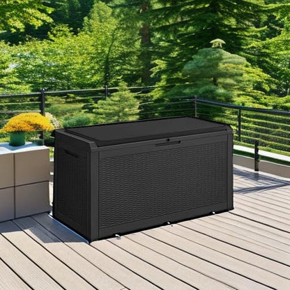 Devoko 100 Gallon Resin Waterproof Outdoor Storage Box with Cushion | Large Resin Deck Box Indoor Lockable Storage Container for Patio Furniture Garden Pool Cushions
