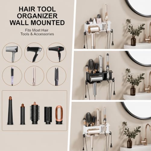 Hair Dryer Holder Hot Tools Organizer, Blow Dryer Holder Wall Mount, Bathroom Hair Tool Organizer Rack for Universal Dryer White