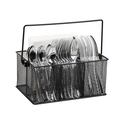 Mind Reader Multi-purpose Storage Caddy with Handle, Desktop Organizer, Cutlery Holder, 4 Compartments, Metal Mesh, Black