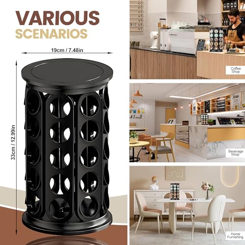 K Cup Holder, Coffee Pod Storage Carousel Stand Compatible with 40 Keurig K-Cup Pods, Home or Office Kitchen Counter Space-Saving Organizer (Black)