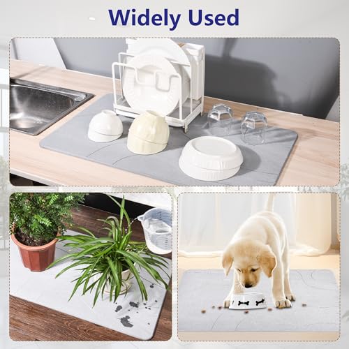 Fast Drying Stone Bath Mats for Bathroom, Non-Slip Diatomaceous Earth Bath Mat, Super Absorbent Bath Mat Stone (23.6''×15.4" White Flow)