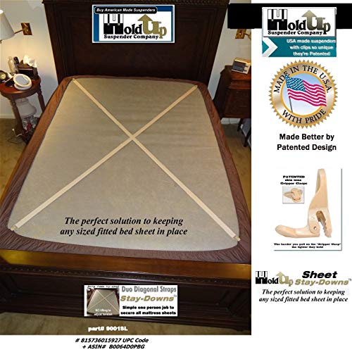 Holdup Crisscross Fitted Sheet Strap Stay-Downs Patented Gripper Clasps | Holdup Crisscross fitted sheet strap stay-downs with USA patented gripper clasps. Secure hold keeps sheets firmly in place.