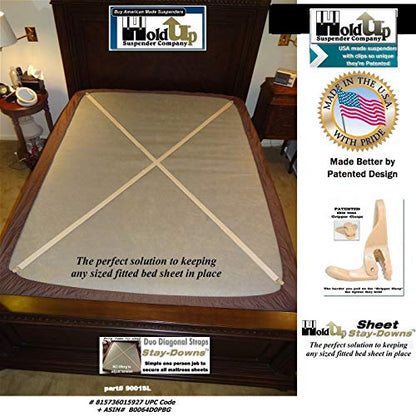 Holdup Crisscross Fitted Sheet Strap Stay-Downs Patented Gripper Clasps | Holdup Crisscross fitted sheet strap stay-downs with USA patented gripper clasps. Secure hold keeps sheets firmly in place.