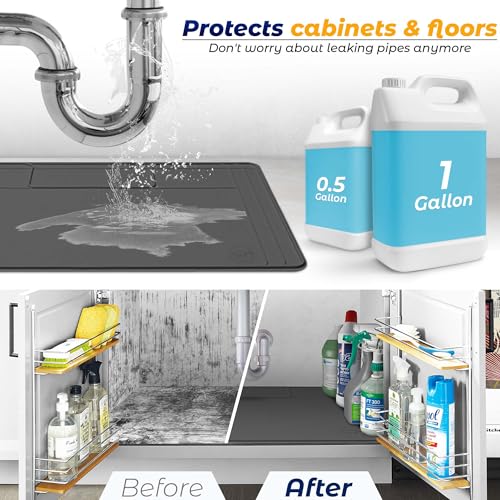 The Original Under Sink Mat - Silicone Waterproof mat, Trimmable, Easy to Clean, Kitchen cabinet liner, Under sink protector mats, Drip Tray with Lip - 34" x 22" or smaller