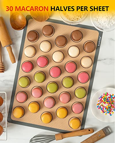 Katbite Macaron Silicone Baking Mat Set of 2 Grey | 2 Half Sheet Mats, Reusable & Nonstick Macarons Baking Supplies Silicone Bakeware Mats for Macarons Cookies