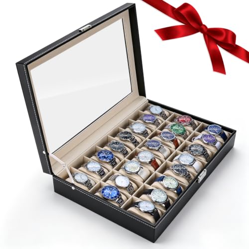 24 Slot Watch Box for Men, Watch Cases for Men, Wa... (Beige)