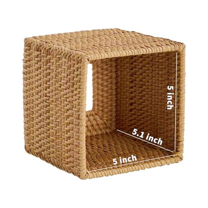 Hand-Woven Rattan Tissue Box Cover, Square Wicker Tissue Holder, Natural Woven Facial Napkin Holder